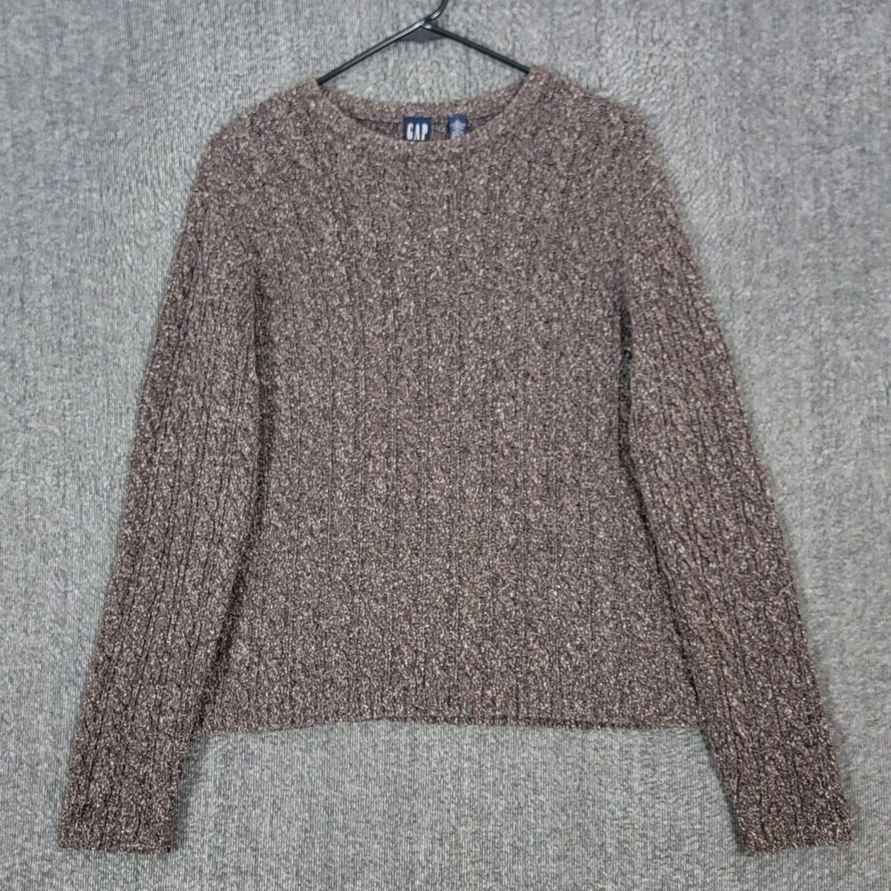 Gap Sweater Mens Large Brown Cable Knit Lambswool Cotton Blend Crewneck